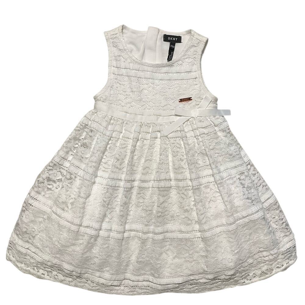 DKNY Baby Girls Sleeveless White Lace Dress Bow with Bottoms Size 24 Month's NEW